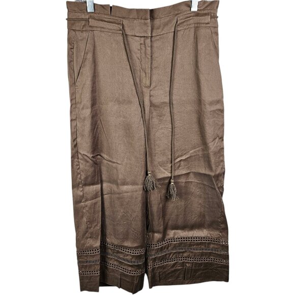 White House Black Market Pants Brown‎ Linen Blend Classic Wide Leg Size 6 - Picture 1 of 13